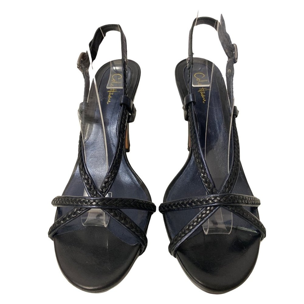 Cole Haan Ilysa Metallic and Black Leather Strappy Heels Size 7.5